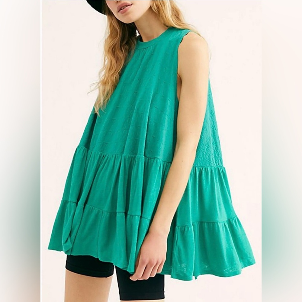 Free People Teal Ruffle Tank Top